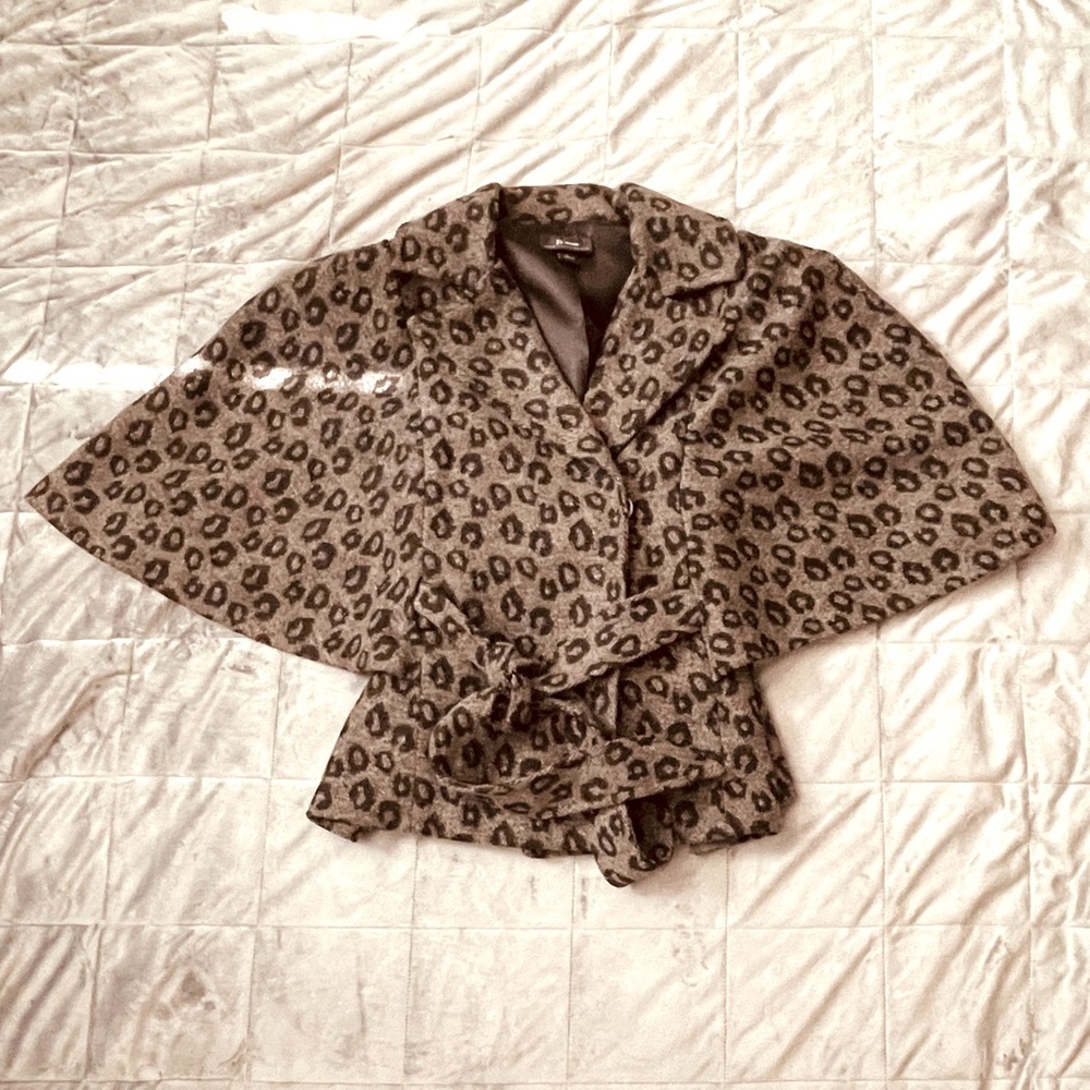 Gray Leopard print Wool blend Jacket